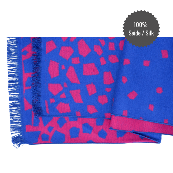 Scarf Shawl 100% Silk Flannel Jacquard Magenta Blue